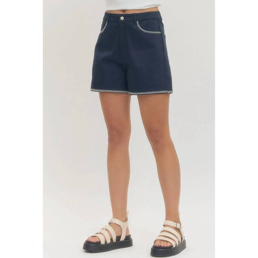 NEW ENTRO contrast stitch shorts in navy